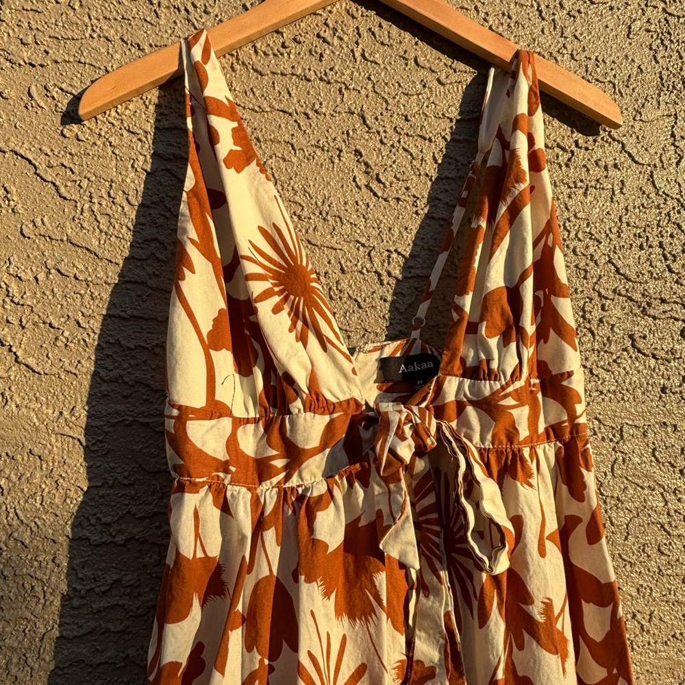 Women's Floral Maxi Dress - Brown and Cream